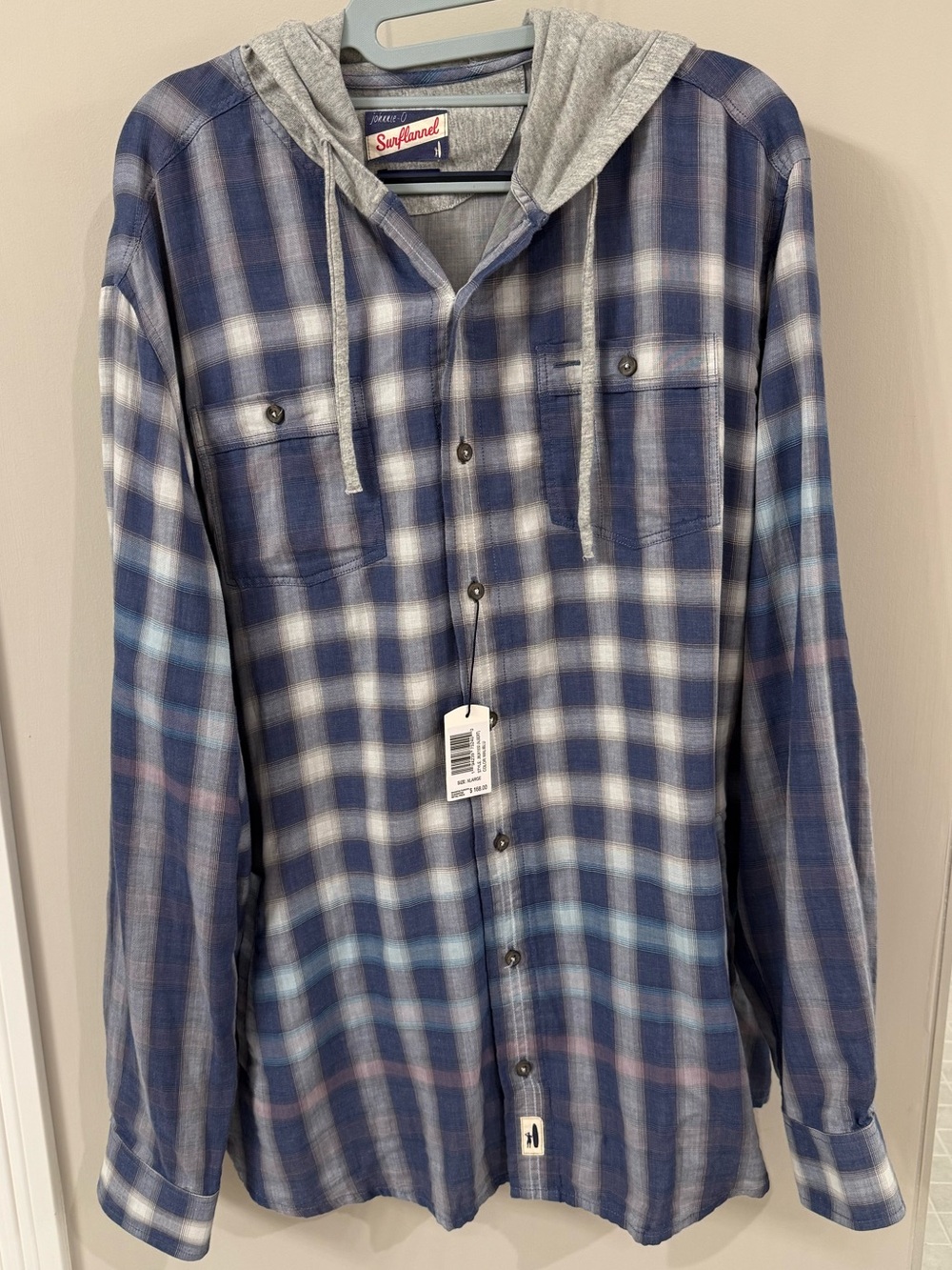 NWT Johnnie-O Albert Surflannel Hooded Shirt Jacket Maliblu Plaid Men's XL